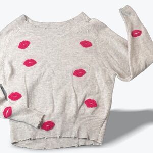 27 Miles CARMEN PURE CASHMERE LIPS KISS‎ EMBROIDERED SWEATER STATEMENT Y2K SMALL